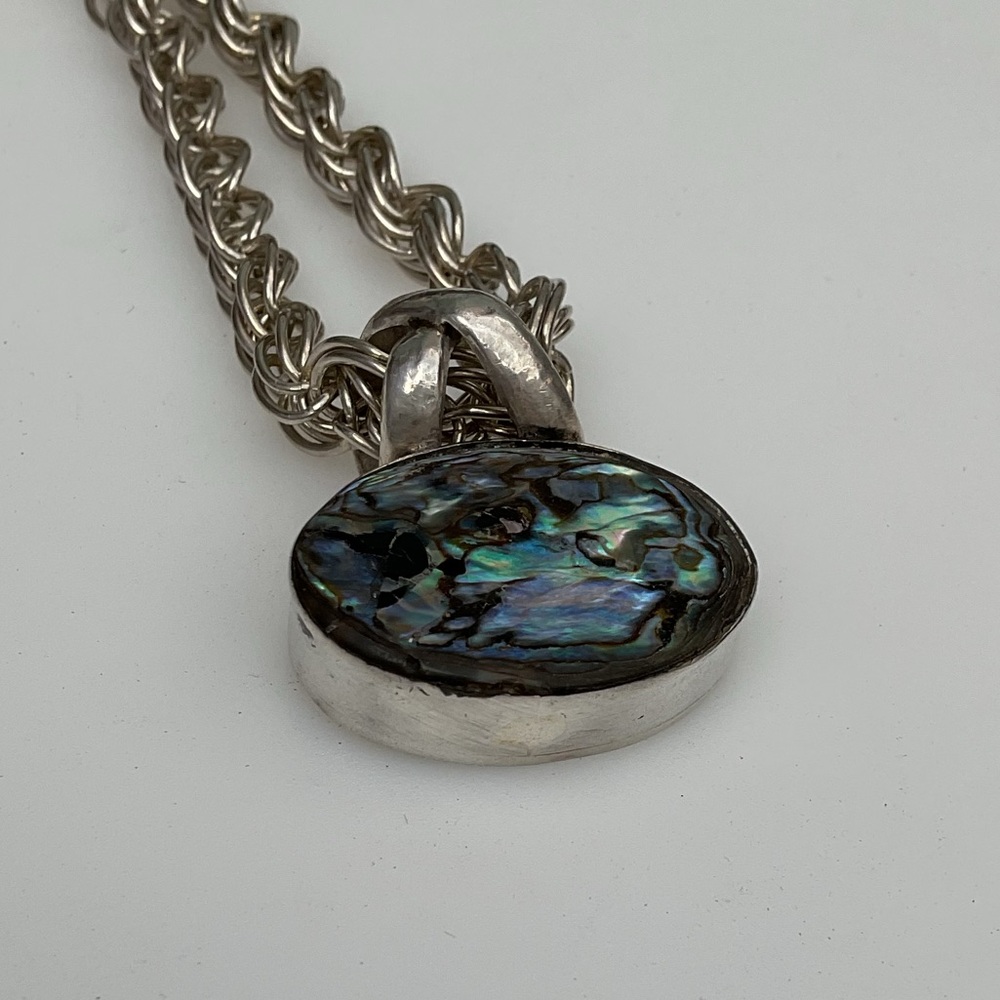 Sterling Silver Abalone Oval Pendant Necklace - Picture 6 of 8